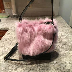 New PINK Faux Fur Crossbody Bag Boho festival